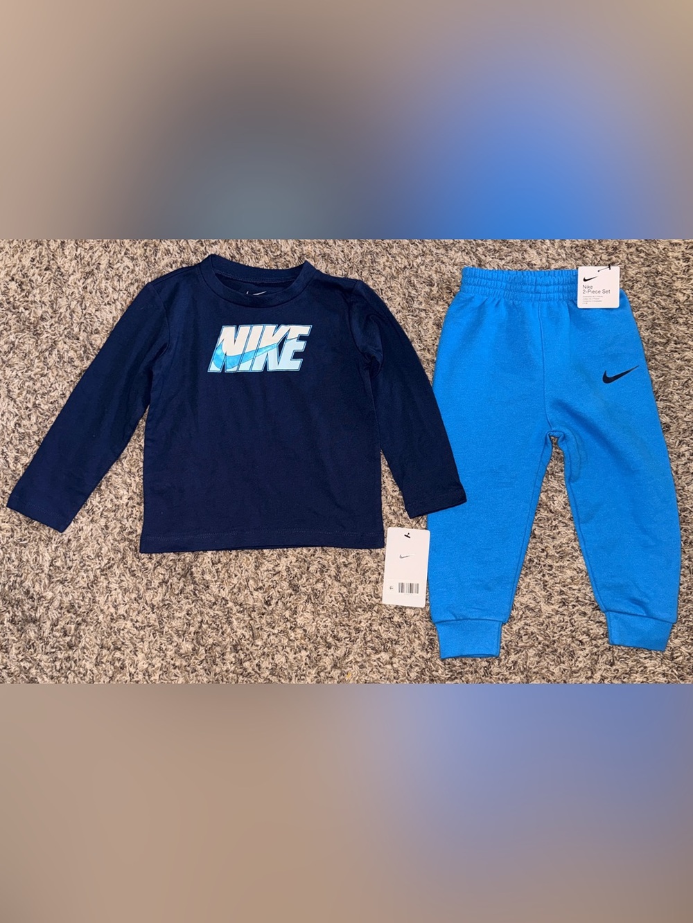 Nike Boys Long-Sleeve Navy Top with Bright Blue Jogger Pants